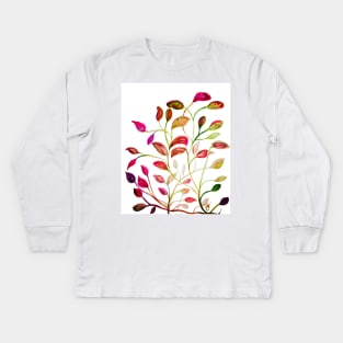 Red and Green Leaves! Light Blue. Kids Long Sleeve T-Shirt
